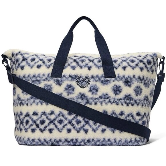 PINK Victoria's Secret Handbags - Victoria's Secret PINK Cozy Plush Fuzzy Weekender Duffle Bag Blue and Cream NWT